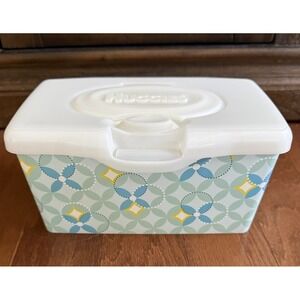 Huggies EMPTY Baby Wipes Blue Green Geometric Circles Dispenser Container RARE!